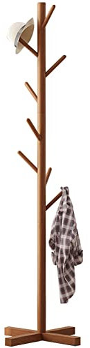 SJASD Porte-Manteau sur Pied,Portemanteau en Bois Massif,Porte-Vêtement,Style Industriel,avec 8 Crochets pour Couloir,Salon,Entrée,Vhambre et Bureau,pour Vêtements,Sacs,Veste,Walnut color