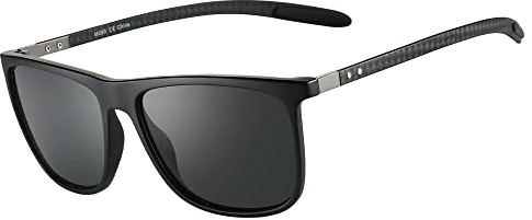 ZENOTTIC Occhiali da sole polarizzati uomo in fibra di carbonio staffa occhiali da sole quadrati guida pesca golf sport protezione UV400, Montatura nera, lente grigia.