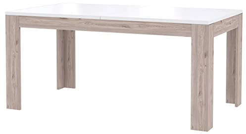 Esstisch Nelson Eiche und Weiß Hochglanz Ausziehbar Modern - 206,6x75x90 cm (BxHxT) - Tisch Eszimmertisch Küchentisch - [Pouline.Nine] Esszimmer Küche Wohnzimmer Wohnstube