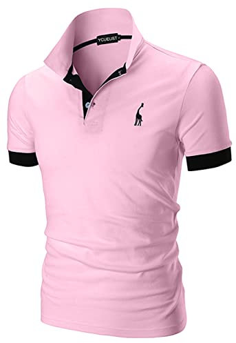 YCUEUST Hommes Cotton Basic Manche Courte Casual Polo Tennis Golf Poloshirt Rose S