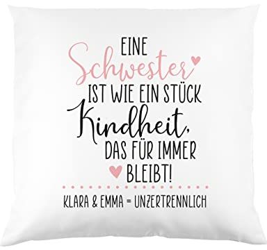 Herz & Heim® Kissen (40x40) mit herzlichem Spruch für Bruder oder Schwester, personalisiert Schwester