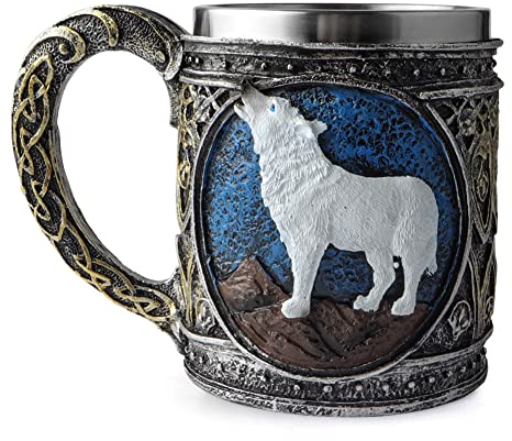 Stainless Steel Wolf Mug, Resin 3D Stereoscopic Retro Wolves Cup, Coffee Mug, Halloween Beer Mug Metal Cup,Wolf Decor Wolf Gifts for Men