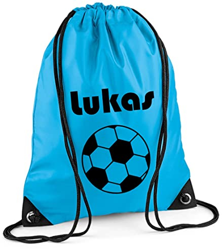 Sac de gym avec nom | Motif football | Avec nom imprimé | Personnaliser et imprimer | Sac de sport Sac à chaussures Bleu foncé pour garçons et enfants Gris, Surfblau