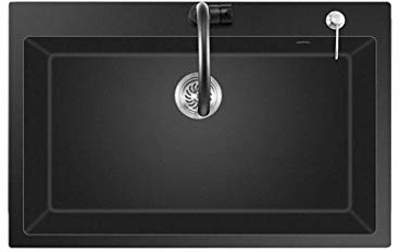Küchenspüle Quarzstein Küchenspüle Küchenbar Spüle Einzelspüle Schwarzes Waschbecken auf dem Tisch, verdickte quadratische Spüle für Zuhause Küchenspüle (Color : Black, Size : 68 * 46 * 20cm).(Schwarz