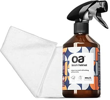 OA Set 2x Pulizia Casco Moto FRESH HELMET (250 ml), Panni Microfibra (1 pz) I Pulisci e Rinfresca il Casco I Pulitore Casco Moto Interno I Pulisci Visiera Casco I PFC-free