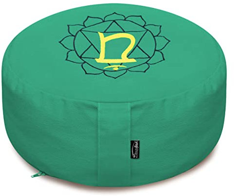 Yogishop Meditationskissen - rund - Chakras - Organic Cotton - ø 36cm x 15cm 36 x 36 x 15 cm, grün