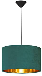 Pendelleuchte mit Lampenschirm Samt Türkis - innen Gold Ø 40cm
