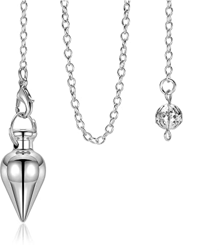 CrystalTears Pendel esoterik Tropfen Anhänger mit Kette Silber Pendulum aus Kupfer Spirituell Radiästhesie Wünschelrute für Divination Reiki Heilung Meditation