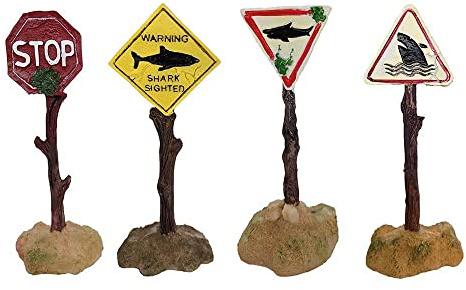 gofidin 4PCS Aquarium Funny Ornaments Shark Warning Signs Fish Tank Resin Decoration Craft Landscape Decor for Aquarium Fish Tank
