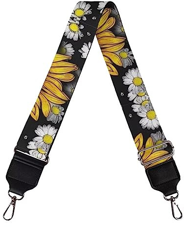 Jeiento White Daisy - Tracolla larga per chitarra, regolabile, con moschettone, colore: Argento