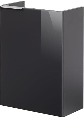 FACKELMANN Kara Waschbeckenunterschrank schmal – Unterschrank für Waschtisch im Gäste-WC (44 cm x 60 cm x 24,3 cm) – Türanschlag rechts – SBC Badezimmerschrank hängend in Anthrazit/Schwarz Hochglanz