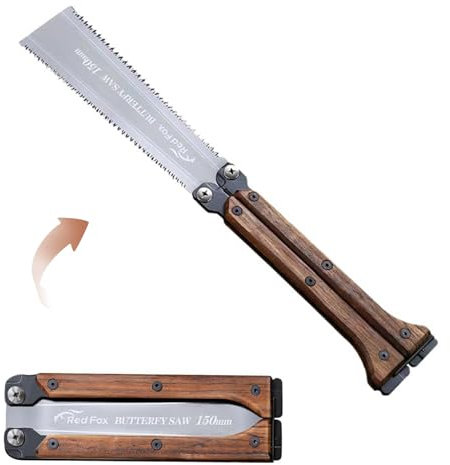 Japanese Pull Saw, Steel Folding Saw Pruning Saw Double Blade 3 Sided Grinding Hand Saw with Walnut Handle Woodworking for Camping, Timber and DIY