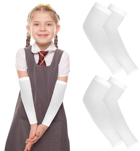 2 Paia Manicotti Braccia per Bambini Maniche per Braccio Protezione Solare Anti UV Manicotti Pallavolo Ciclismo Compressione Ragazzi Ragazze