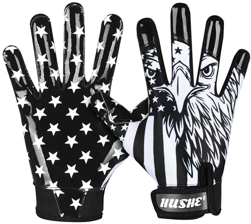 Hushe' American Flag Football Gloves Silicone Grip Youth Football Receiver Gloves USA Flag Football Receiver Gloves Adult Football Receiving Gloves Football Gloves Men Youth & Adult.