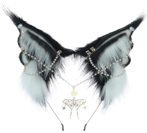 WLYEZAU Handgefertigtes Süßes Plüsch-Wolf-Fuchs-Katzenohr-Stirnband, Kunstfell-Tier-Ohrring-Kette, Cosplay-Comic-Ausstellungs-Stirnband, Halloween Und Weihnachten (Size : Multi-colored2)