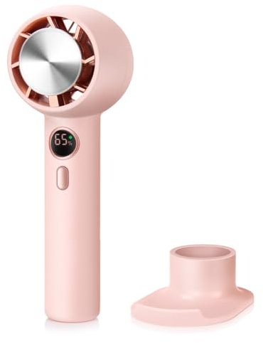 ELZO Mini-Ventilator, Tragbar, Akku 5000 mAh, Wiederaufladbar, USB-Lüfter (Max. 23 Stunden), Tischventilator Mit Basis für Reisen (Rosa)