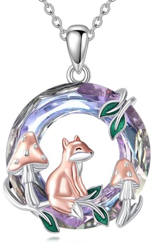 KZX Fuchs Halskette 925 Sterling Silber Fuchs Pilz Halskette Fuchs Kristall Anhänger Niedliches Tier Fuchsschmuck Geschenke für Frauen Mädchen