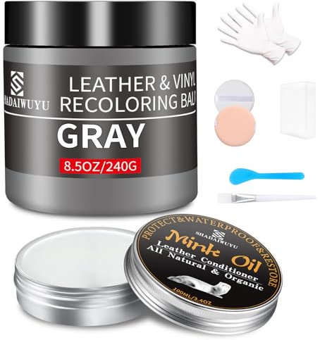 240g Reparador Cuero con 100ml Cuidado de Cuero,Gris Cuero Liquido Reparador Pintura para Cuero para Reparar el Desgaste y las Marcas en Sofás,Vinilo,Asientos de Automóvil y Zapatos de Cuero