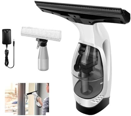 Fenstersauger Kabellos, Leistungsstarker, Wiederaufladbarer Fenstersauger mit Sprüh-/Wisch-/Saugfunktion, 150ml Wassertank, Elektrischer Fensterabzieher für Fenster, Fliesen, Glas, Spiegel