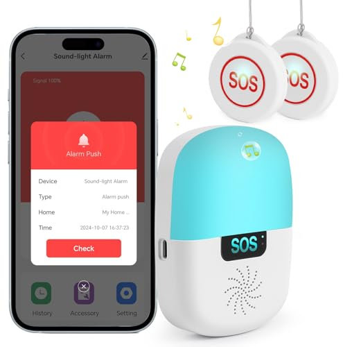 Notrufknopf für Senioren,Shinmax Senioren Notruf WiFi Smart APP Notfallknopf für Senioren Patienten Behinderte Schwangere Kinder Hausnotruf Alarmknopf Einstellbare Beleuchtung (2 Sender +1 Empfänger)