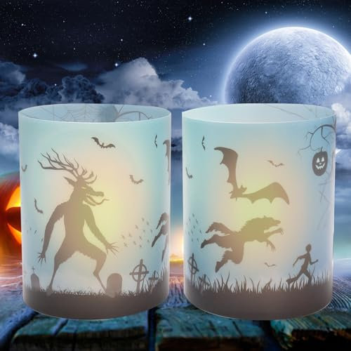 Lot de 12 photophores décoratifs de table pour bougies chauffe-plat, décoration d'anniversaire, mariage, communion (bleu d'Halloween)