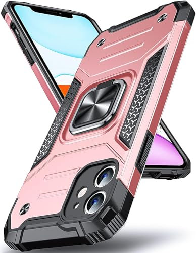 Pritify Armour Case for Iphone 7 Plus/8 Plus with Kickstand & Raised Camera Military Grade Protective Phone Back Case Cover Enhanced Metal Ring supports Magnetic Car Mount Holder | Rosegold