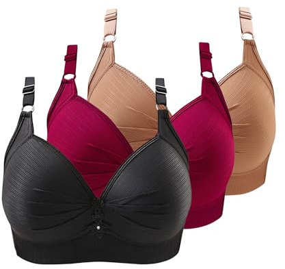 ZWDC 3er Pack BHS Damen Ohne Buegel Vollschalen Bequem Guter Halt Große Brüste Wirefree Super Push Up BH Gegen Hängebrust Brüste Klassische-BH Minimizer Bra