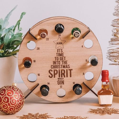 Zilimontt Christmas Wine Holder,Wooden Advent Tree,Mini Bottles Holder Countdown Wine Bottle Rack,Christmas Advent Calendar Christmas Decorations(1)