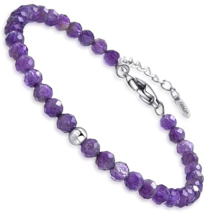 Dada Gioielli - Bracciale Argento Pietre 4mm Naturali Certificate 9 Personalità 17,5+3 cm (Viola Ametista)