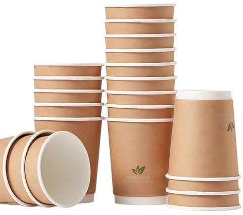 50 Unidades Vasos de papel, 280 ml Vasos para Café, Vasos de Papel Kraft, Vasos Desechables para Bebidas para Agua,Jugo, Café, Té