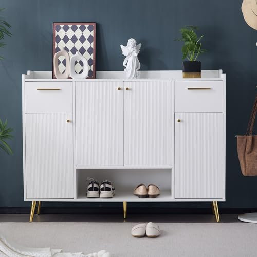 Dalred Zapatero con 2 cajones y 4 puertas con patas de metal B130/W37/H100 (blanco)