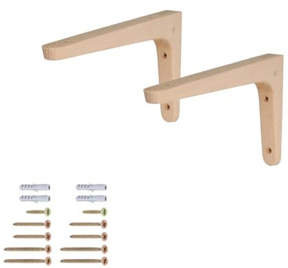 MS Beschläge Holzkonsole einzeln oder Paar Regalhalter Buche Regalbodenhalter Regalwinkel für Wandmontage Holzwinkel inkl. Befestigungsset Regalstütze Wandregalhalter (200mm x 125mm, 2, Anzahl)