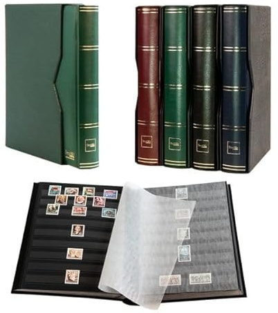 Prophila Collection Album de timbres 64 pages noires matelassées avec cassette et couverture verte