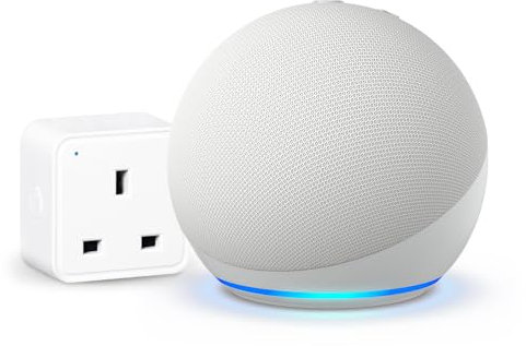 Echo Dot (5th generation) | Glacier White + WiZ Smart Plug, Works with Alexa - Smart Home Starter Kit