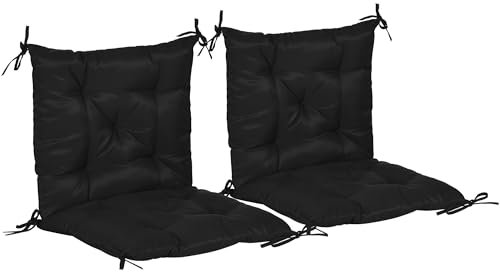 Outsunny 2er Set Stuhlkissen Gartenkissen Bankkissen mit Rückenlehne 6 Befestigungsschnüre 50x98x8 cm Schwarz