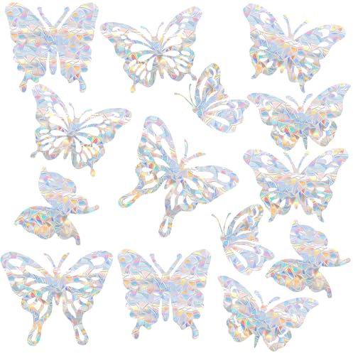 14 Pcs Rainbow & Butterfly Window Stickers, Anti-Collision Suncatcher Decals to Prevent Bird Strikes & Décor