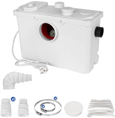 Trituradora Sanitaria 700W Bomba de Elevación Aguas Residuales 190L/min Vertical de 7 m con 4 Entradas de Agua para Adecuado para Bombas de Inodoros Domésticos, Duchas, Bañeras, Fregaderos