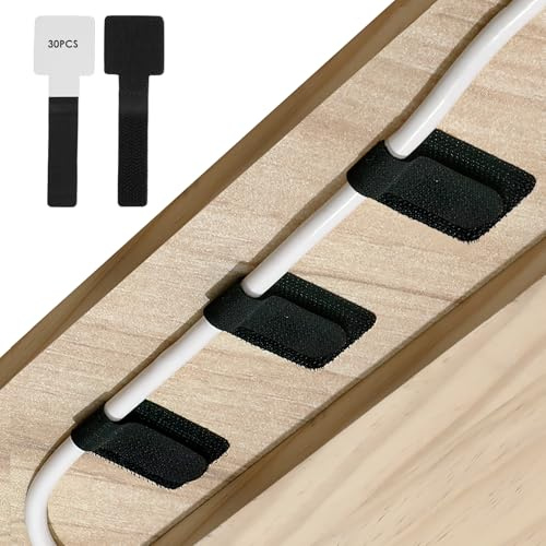 30er Kabelkanal Selbstklebend, Kabelhalter Organizer Unter Dem Schreibtisch, wiederverwendbare Nylon Kabelmanagement für Schreibtisch, Nachttisch, Ladekabeln,Cable Management