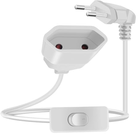 YINGAYOU Prolunga Elettrica Europea con Interruttore 2.5A 250V 625W 90 Gradi Cavo Prolunga Elettrica con Interruttore 2x0.75 mm², per Elettrodomestici, Lampada, TV (Bianco, 1 m)