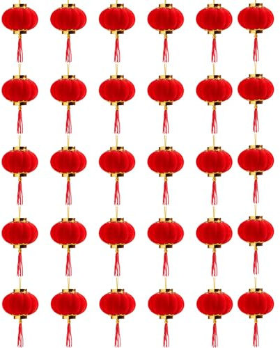 Eterspr 30 Piezas Mini Linternas Chinas Rojas, Linterna Roja Pequeña China, Decoración Colgante Tradicional para Año Nuevo, Festival de Primavera, Boda y Fiesta