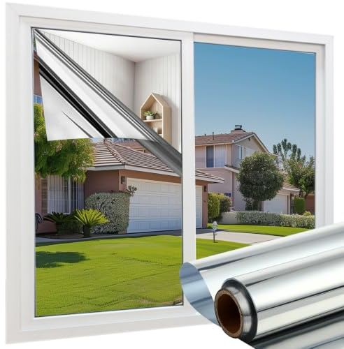 aboveBED Spiegelfolie Fenster Sichtschutz 90X200, Selbstklebende Fensterfolie Sonnenschutz für Innen & Außen, UV-Schutz & Hitzeschutz, Silber, ideal für Schlafzimmer & Büro
