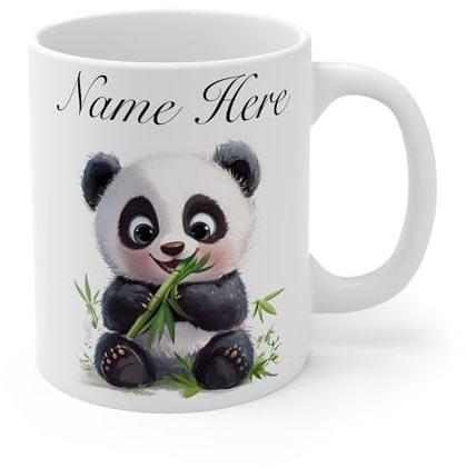 Personalised Panda Mug with Name, Cute Panda Gift for Mum, Wife, Girlfriend, Custom Animal Coffee Cup, Birthday Christmas Gift for Her (White 11oz, Mug)