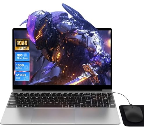 PC Portatile 15,6'', 16GB RAM 512GB SSD 1TB Estensione, N95 Up to 3,4GHz, Win 11 PC Notebook, Tastiera Retroilluminata con Film Italiana, Ricarica Type-C, 5G WiFi/HDMI/USB, Laptop per Studio/Ufficio