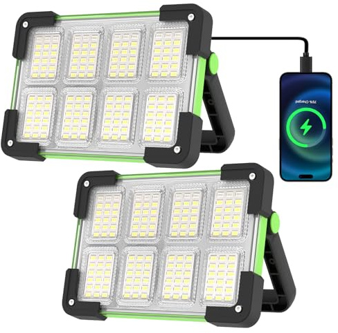 OHAYORI LED Baustrahler Akku, LED Strahler Akku, 4 Modi Campinglampe Aufladbar, Tragbare USB Wiederaufladbare PowerBank, Grün Dimmbares Notlicht für Angeln, Camping, Wartung, Notfall (2 Stück)