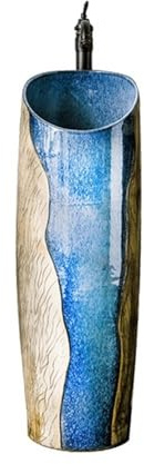 Fregadero de pedestal Lavabo de cerámica pequeño calibre con grifo y desagüe, for patio exterior, balcón pedestal