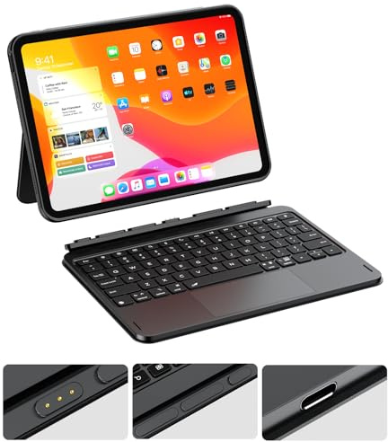KOOVIVA Keryboard - Custodia per caricabatterie wireless per iPad 10th & A16, tastiera magica di ricarica magnetica con trackpad touch, custodia di supporto rimovibile in due pezzi per iPad 11th/10th