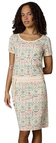 Ragwear Damen Kurzarm Sommerkleid leichtes gemustertes Minikleid Strandkleid Baomi Print YOUMODO Beige Gr. M