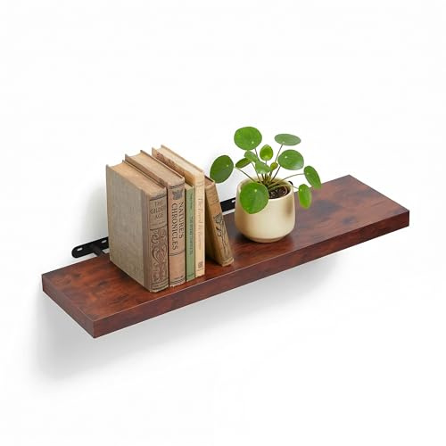 Relaxdays Wandregal, HxBxT: 4 x 80 x 23 cm, Holzoptik & Metall, Bücher, Deko, Wandbrett Wohnzimmer, Flur, braun/schwarz