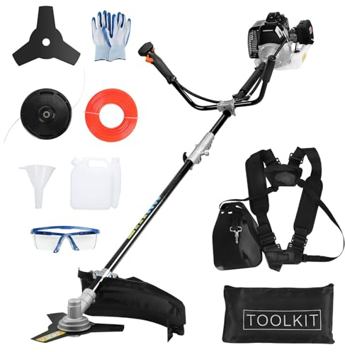 Desbrozadora térmica de 52 cc de 2 tiempos, Rotofil térmico, corte de bridas 2 en 1 con cabezal doble de alambre y hoja metálica, potente motor 1,3 kw/7000 rpm, herramienta de jardín ligera y