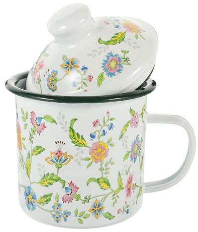 DECORNIJIA Tazza Smaltata Spessa Coperchio 500ml Stile Vintage Rustico Pratica e Antiscottatura per Feste e Hotel